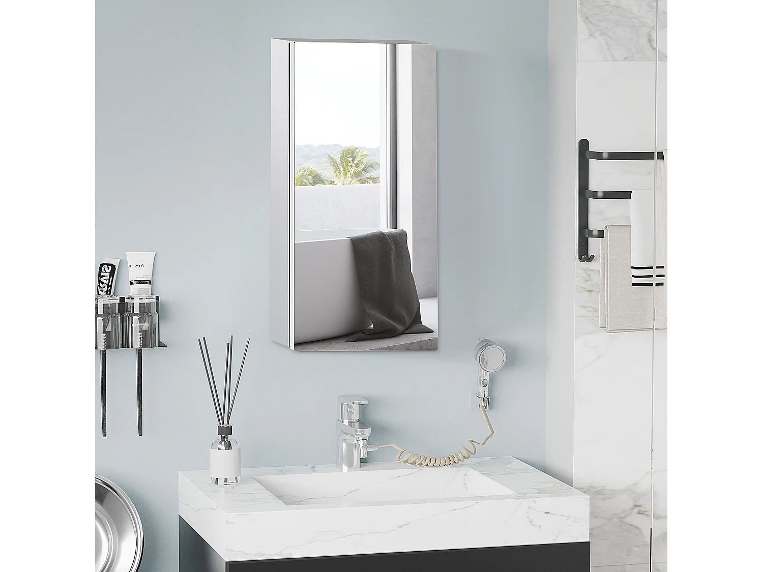 Armario con espejo plata 30x14x55 cm HOMCOM