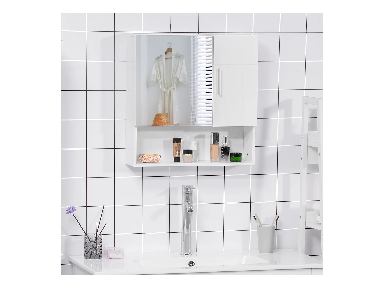 Armario con espejo blanco 54x15.2x55.3 cm kleankin