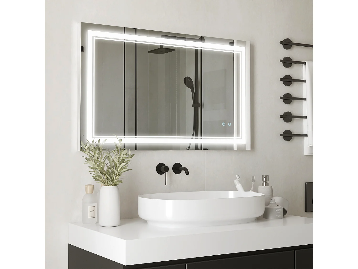 Espejo de baño plata 100x60x3.2 cm kleankin