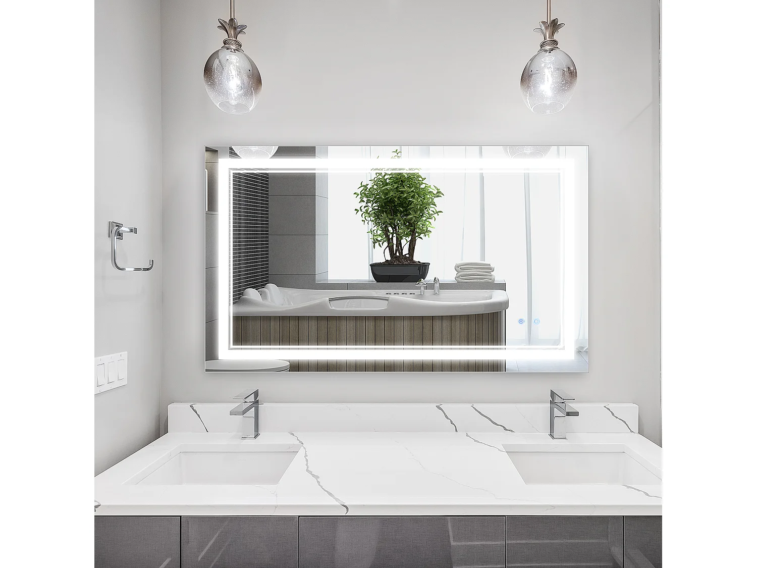 Espejo de baño plata 100x60x3.2 cm kleankin