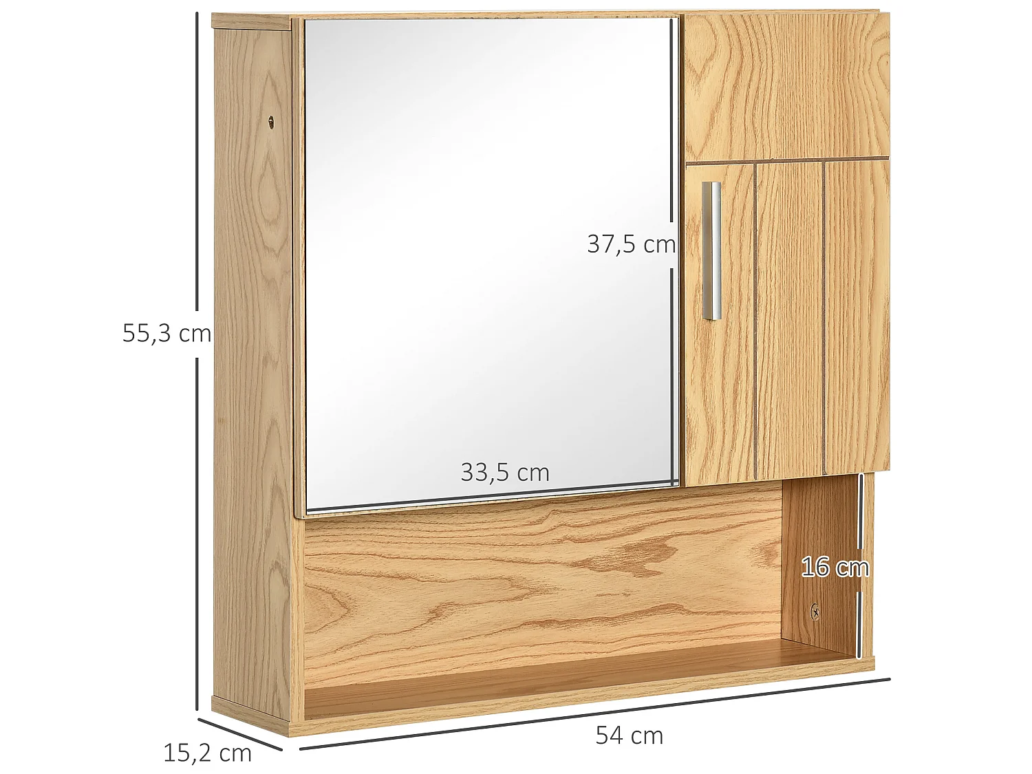 Armario con espejo madera natural 54x15.2x55.3 cm kleankin