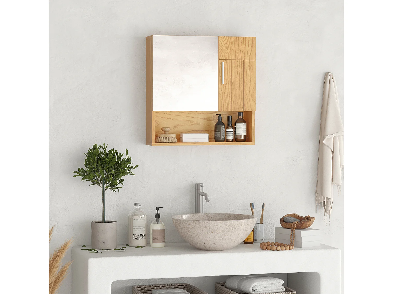 Armario con espejo madera natural 54x15.2x55.3 cm kleankin