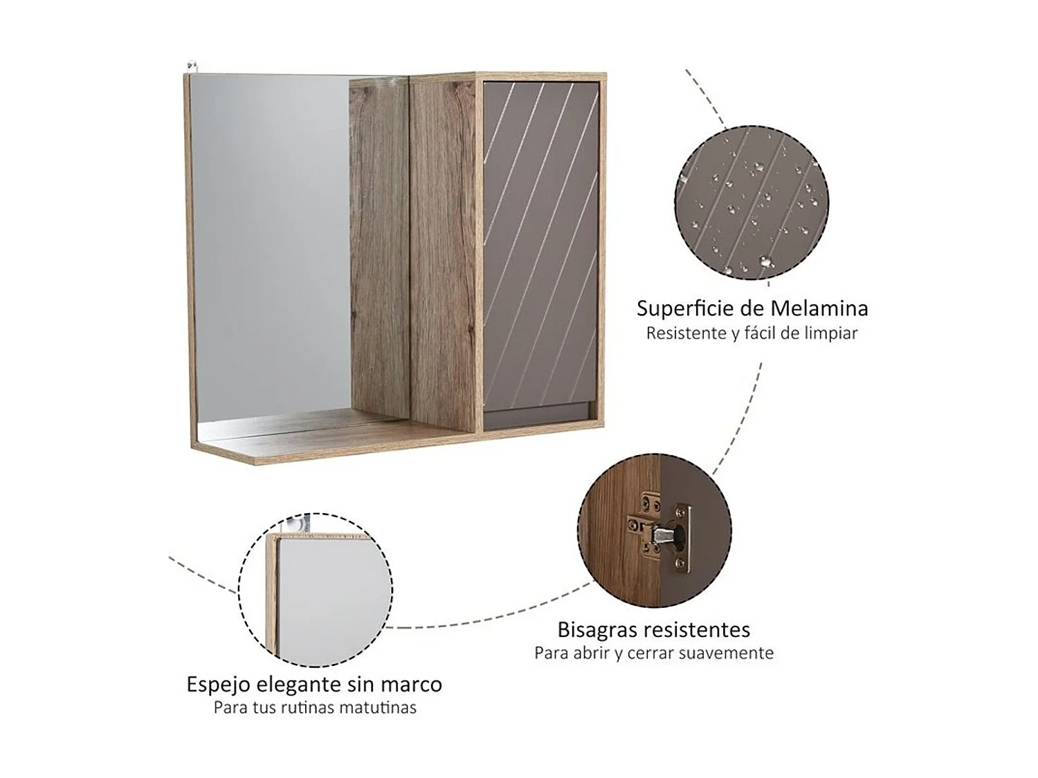 Armario de baño con espejo roble 57x14.2x49.2 cm HOMCOM