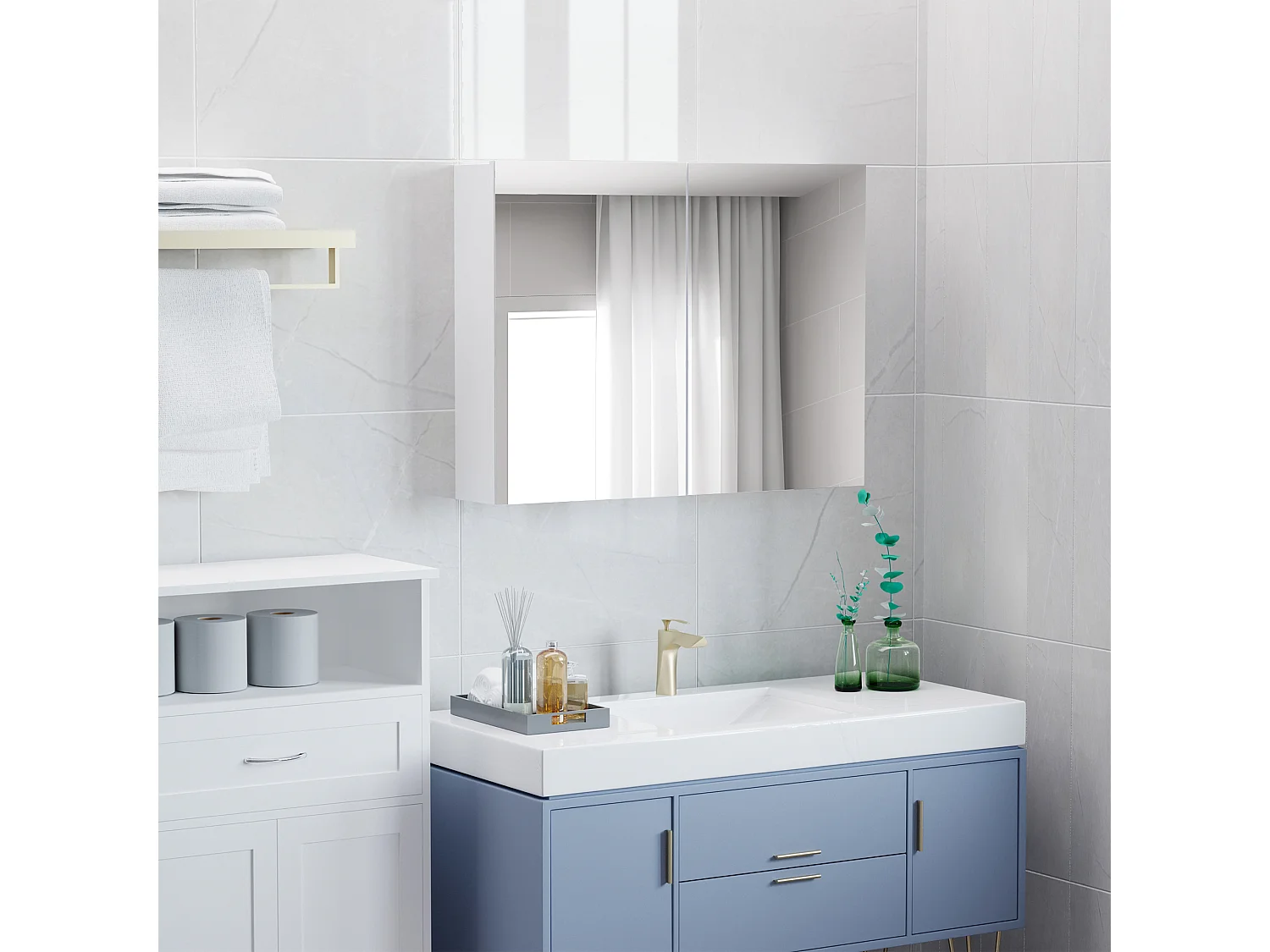 Armario con espejo blanco 80x15x60 cm HOMCOM