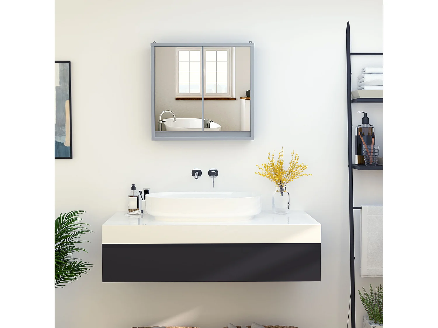 Armario con espejo gris 48x14.5x45 cm HOMCOM