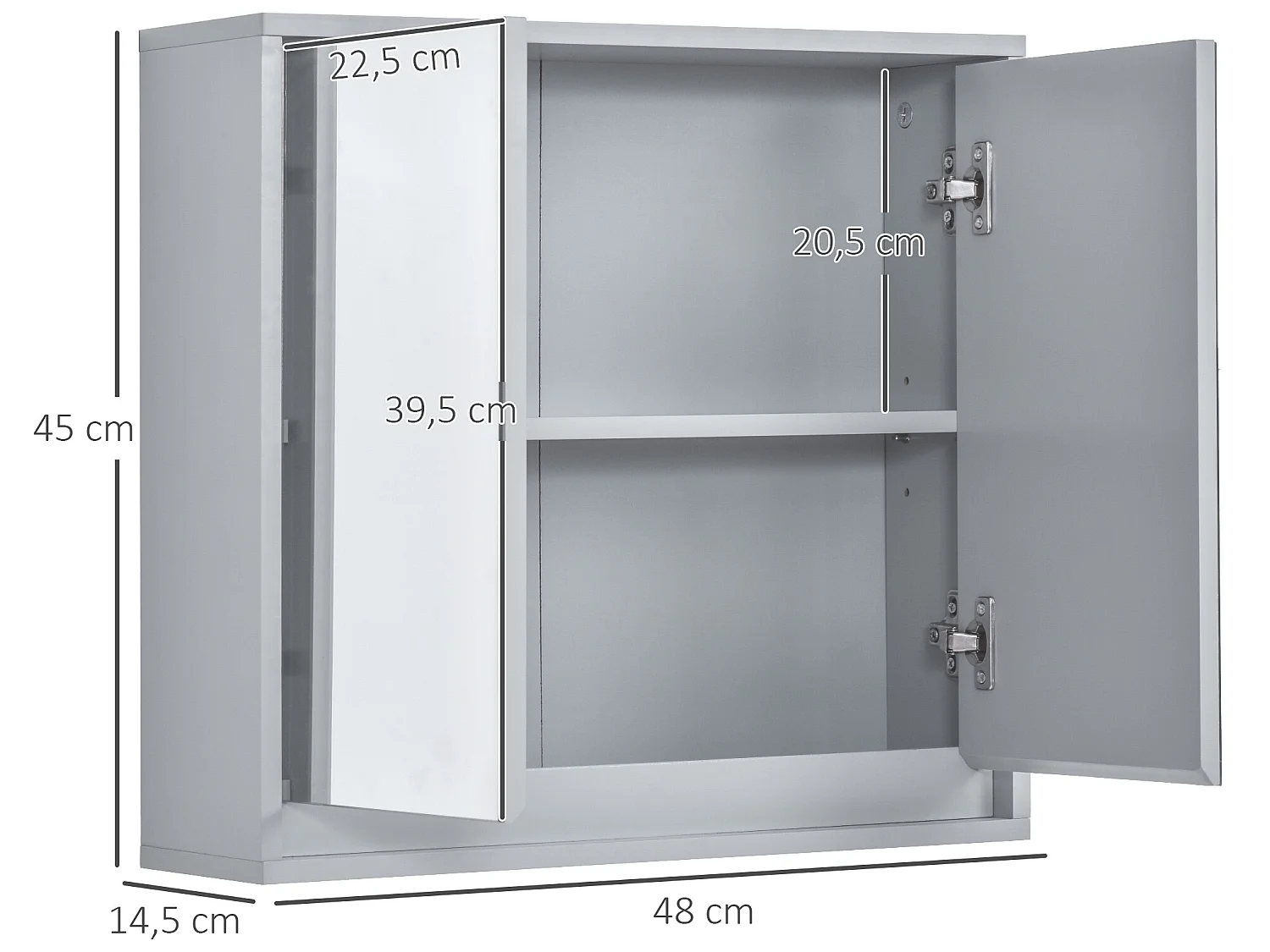 Armario con espejo gris 48x14.5x45 cm HOMCOM