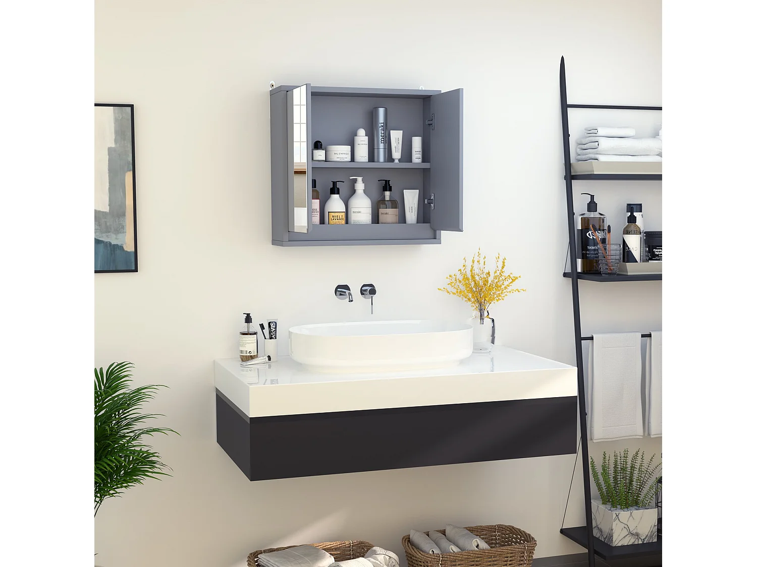 Armario con espejo gris 48x14.5x45 cm HOMCOM