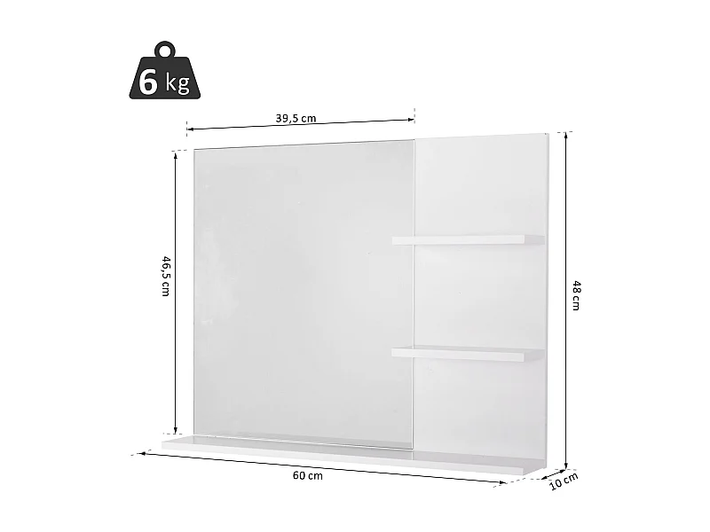 Espejo de pared blanco 60x10x48 cm kleankin
