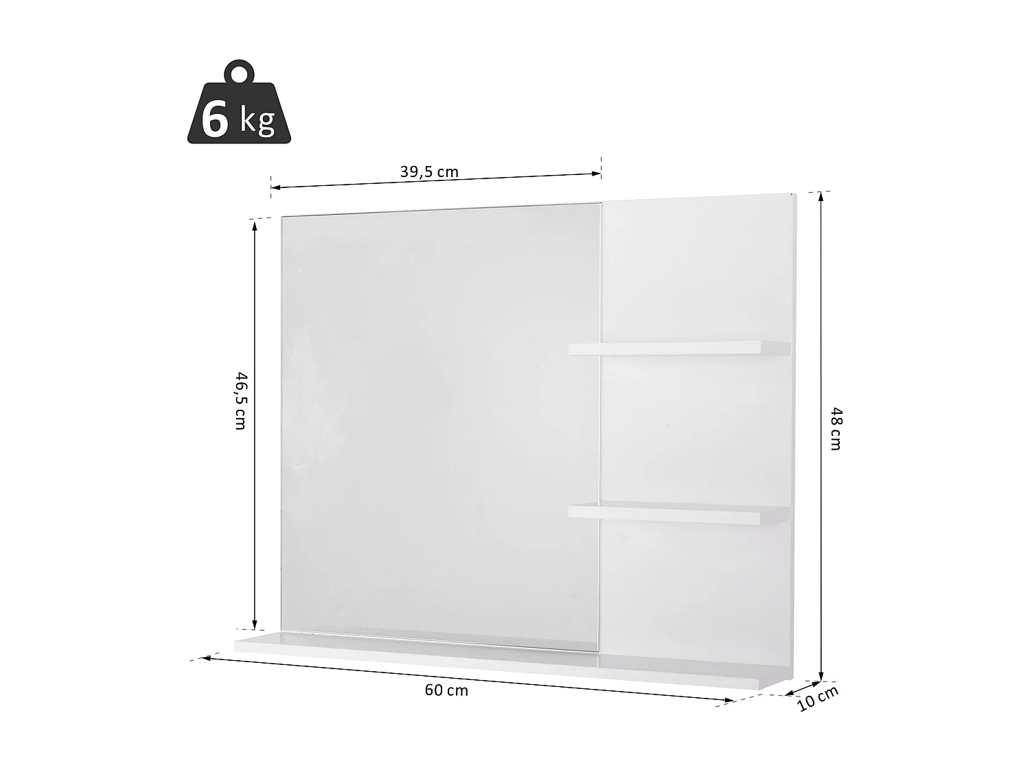 Espejo de pared blanco 60x10x48 cm kleankin