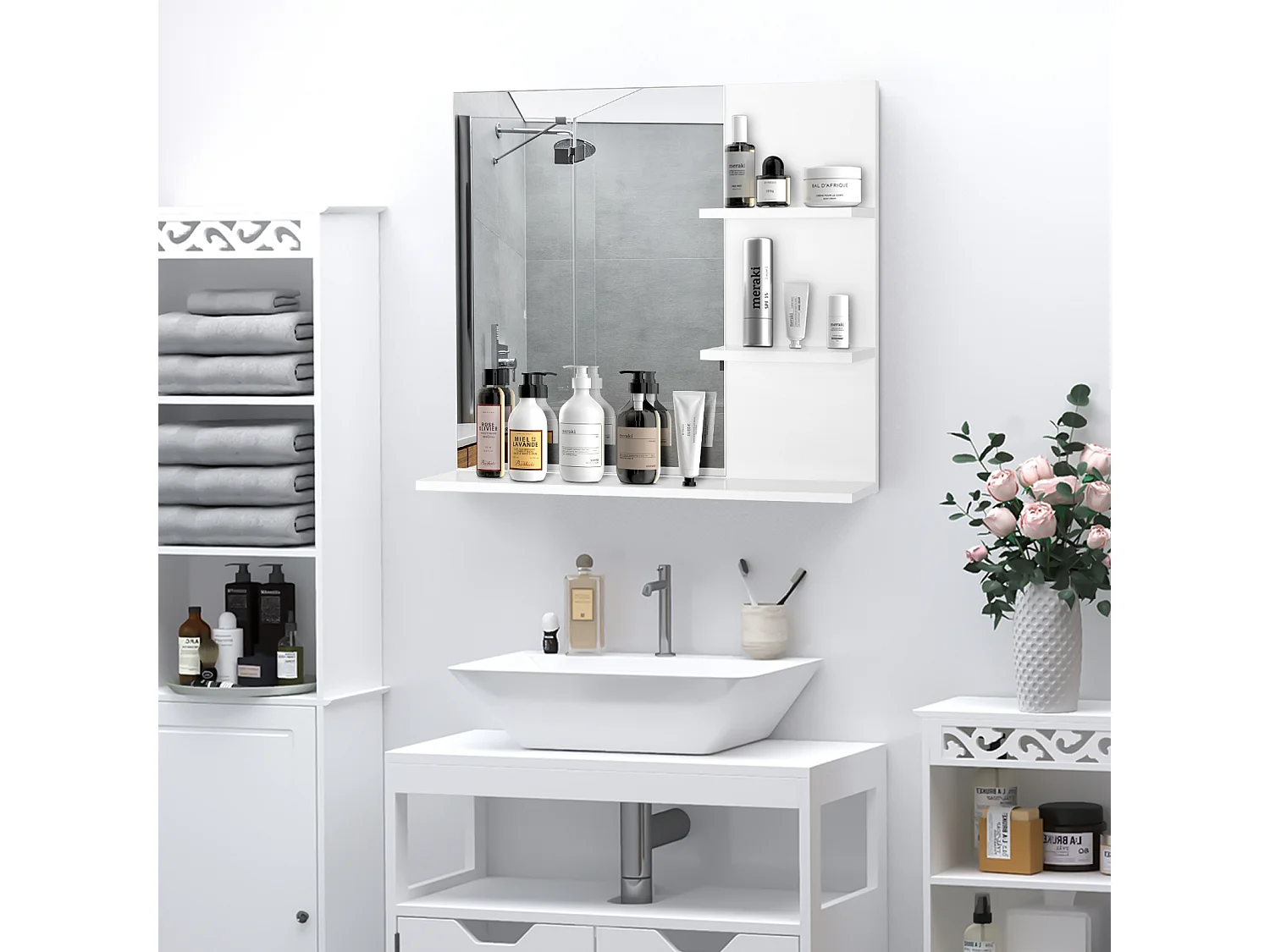 Espejo de pared blanco 60x10x48 cm kleankin