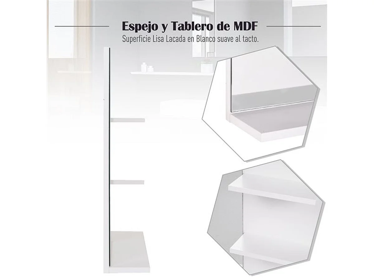 Espejo de pared blanco 60x10x48 cm kleankin