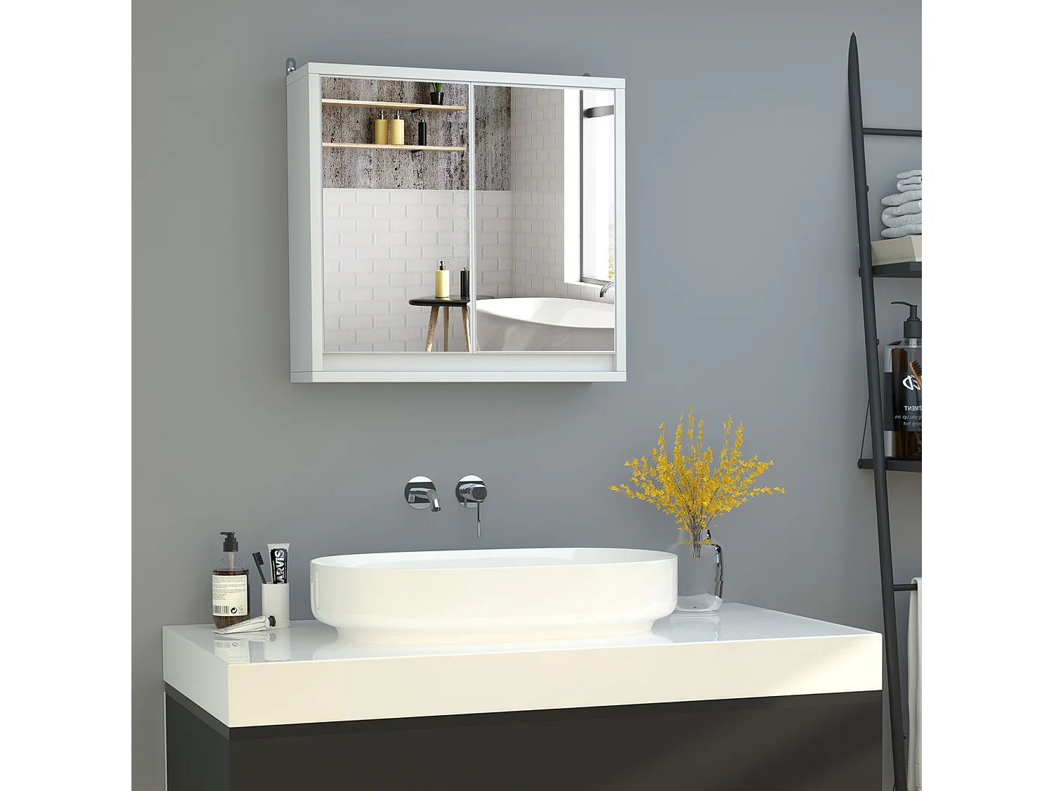 Armario con espejo blanco 48x14.5x45 cm HOMCOM