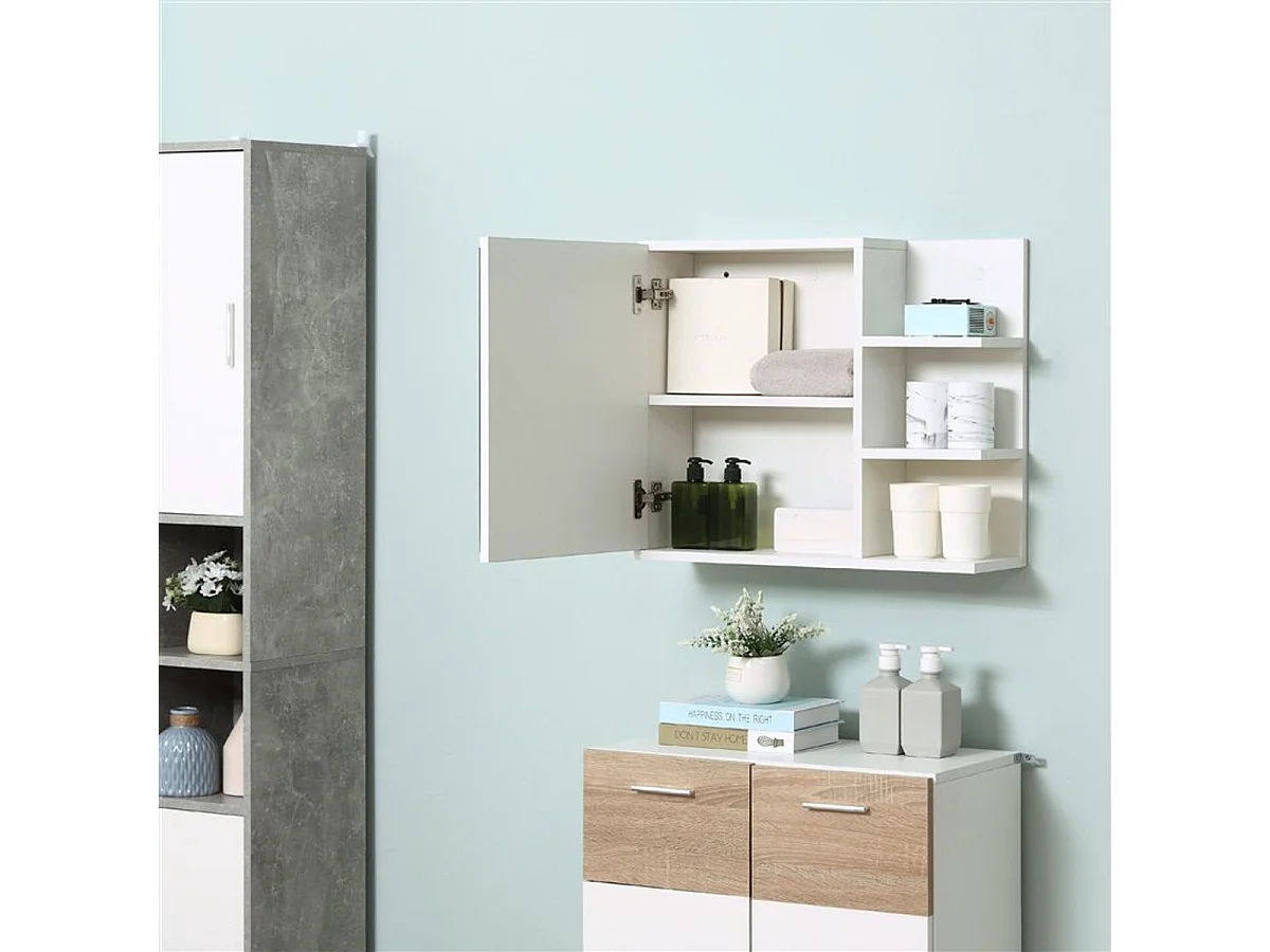 Armario de baño con espejo blanco 60x18x50 cm kleankin