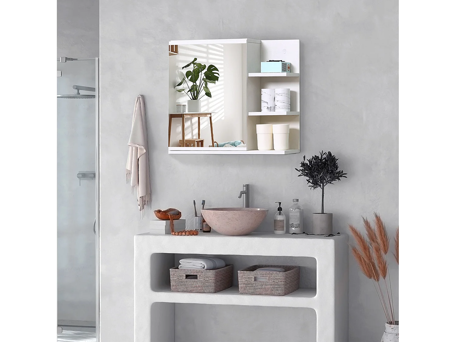 Armario de baño con espejo blanco 60x18x50 cm kleankin