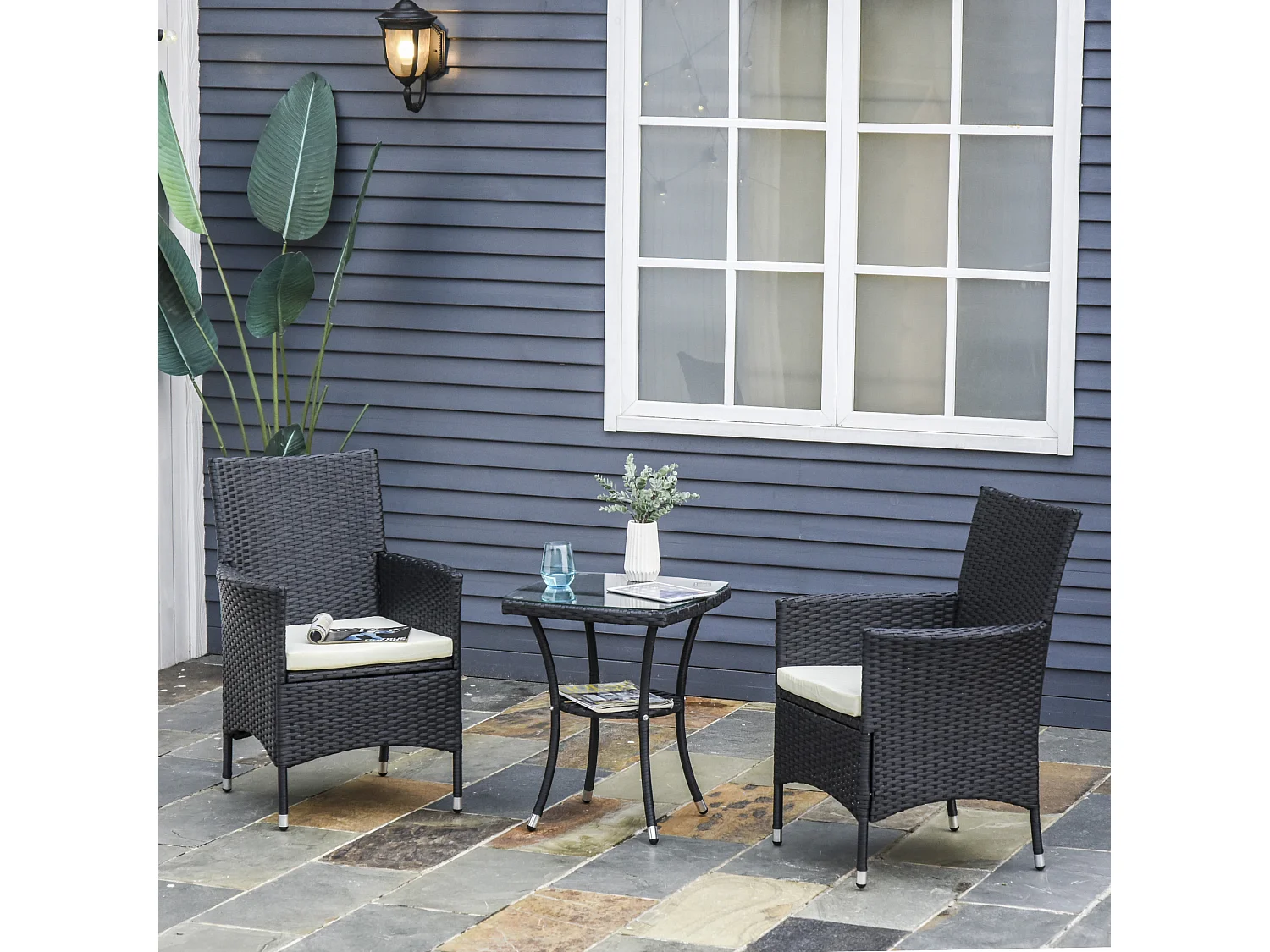 Conjunto de muebles ratán para jardín negro 60x58,5x89,5 cm Outsunny