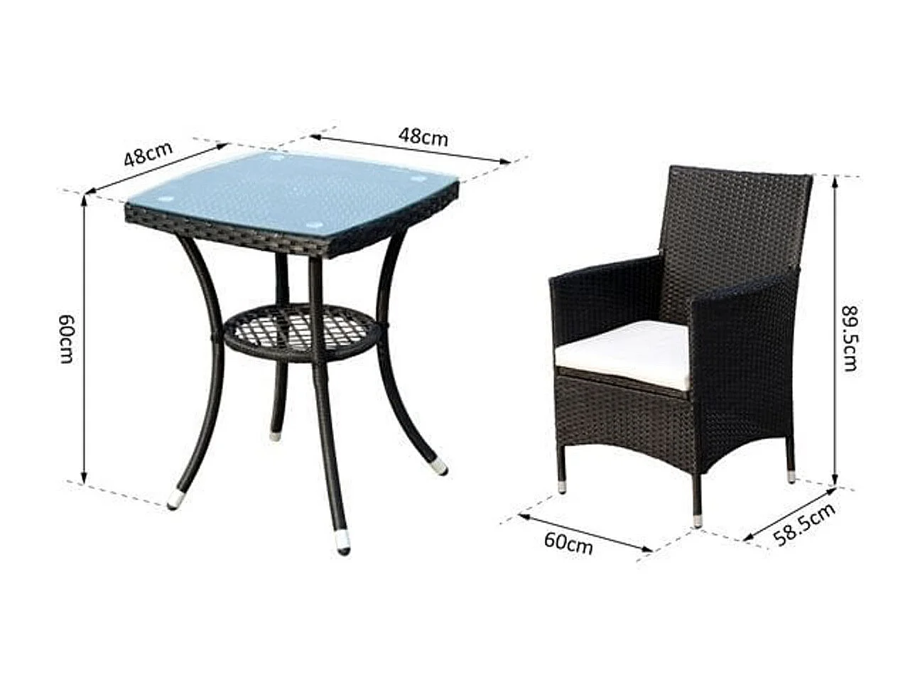 Conjunto de muebles ratán para jardín negro 60x58,5x89,5 cm Outsunny