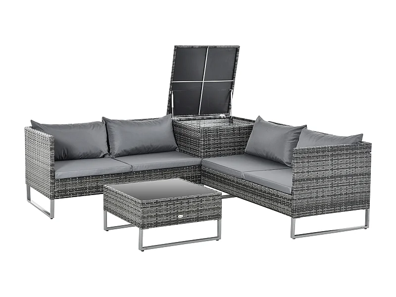 Conjunto de muebles de jardín de ratán gris 132x69x64 cm Outsunny