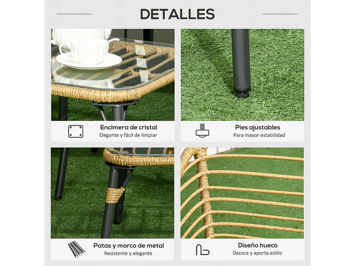 Muebles de ratán arena 131x63x76 cm Outsunny