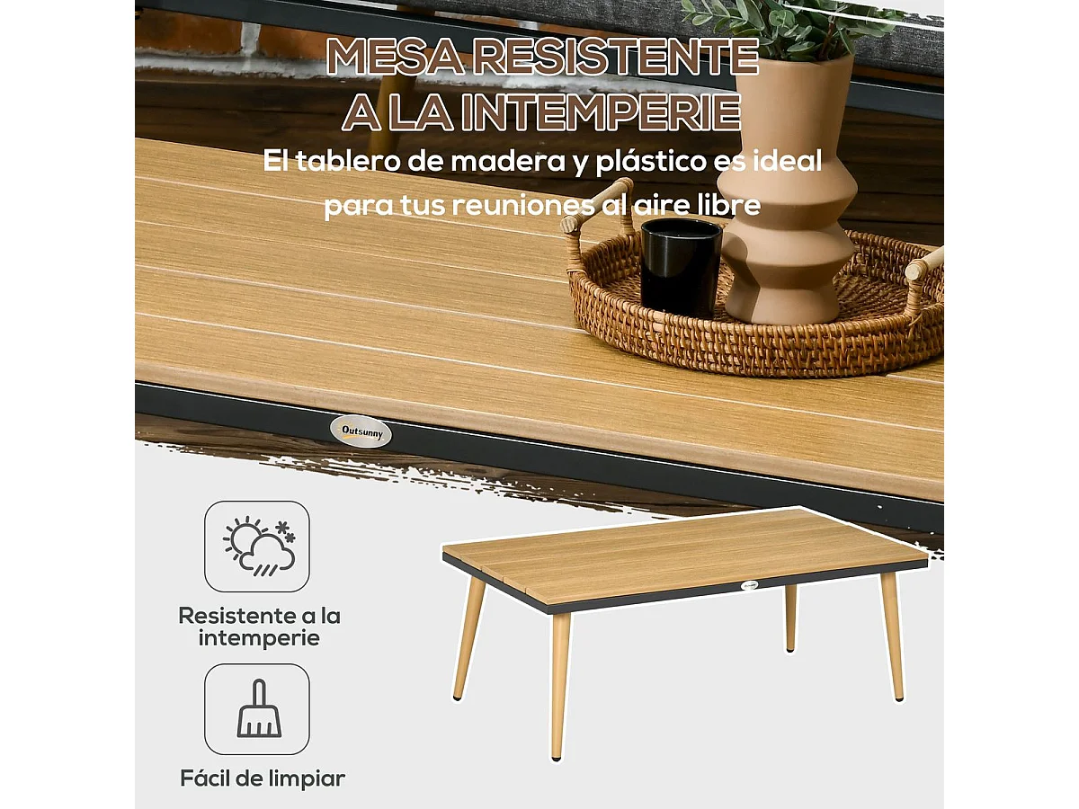 Muebles de ratán gris 130x65x68 cm Outsunny