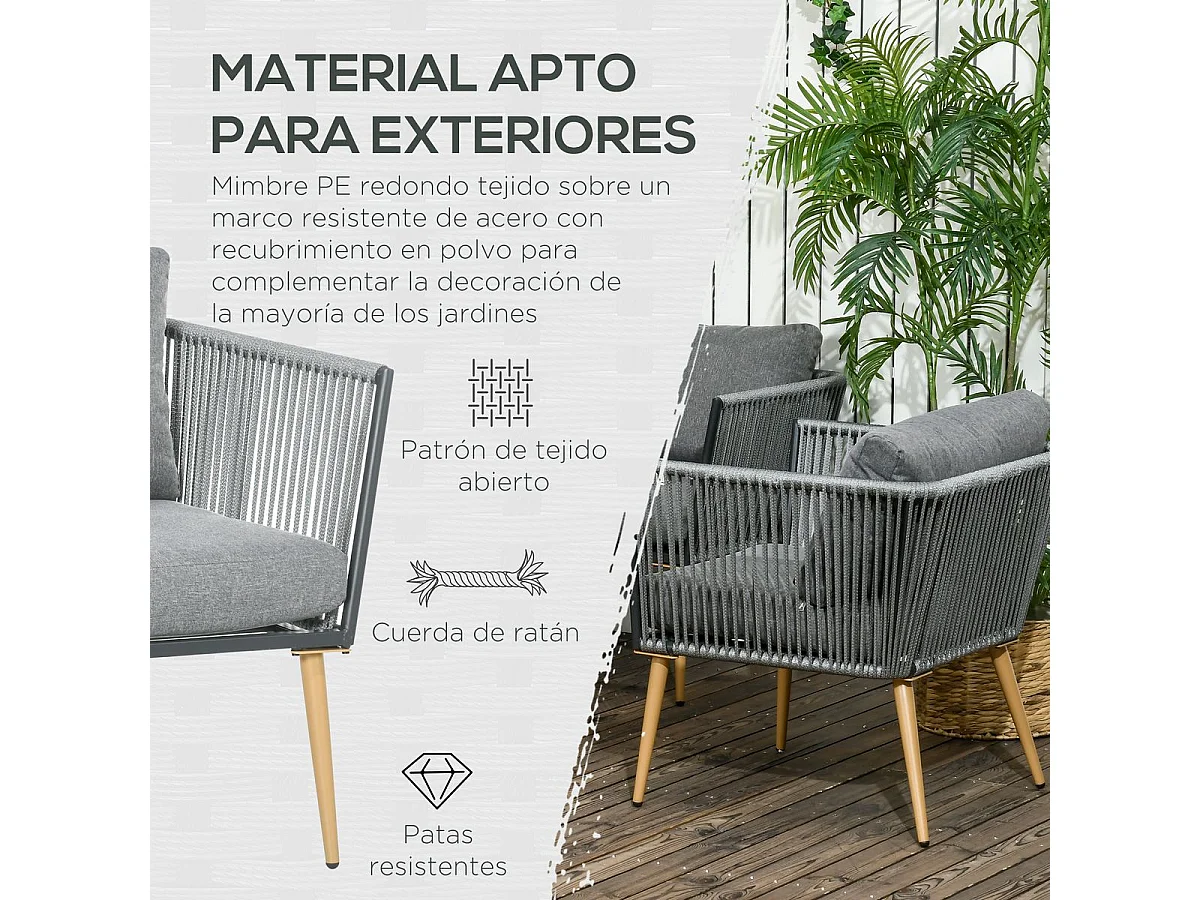 Muebles de ratán gris 130x65x68 cm Outsunny