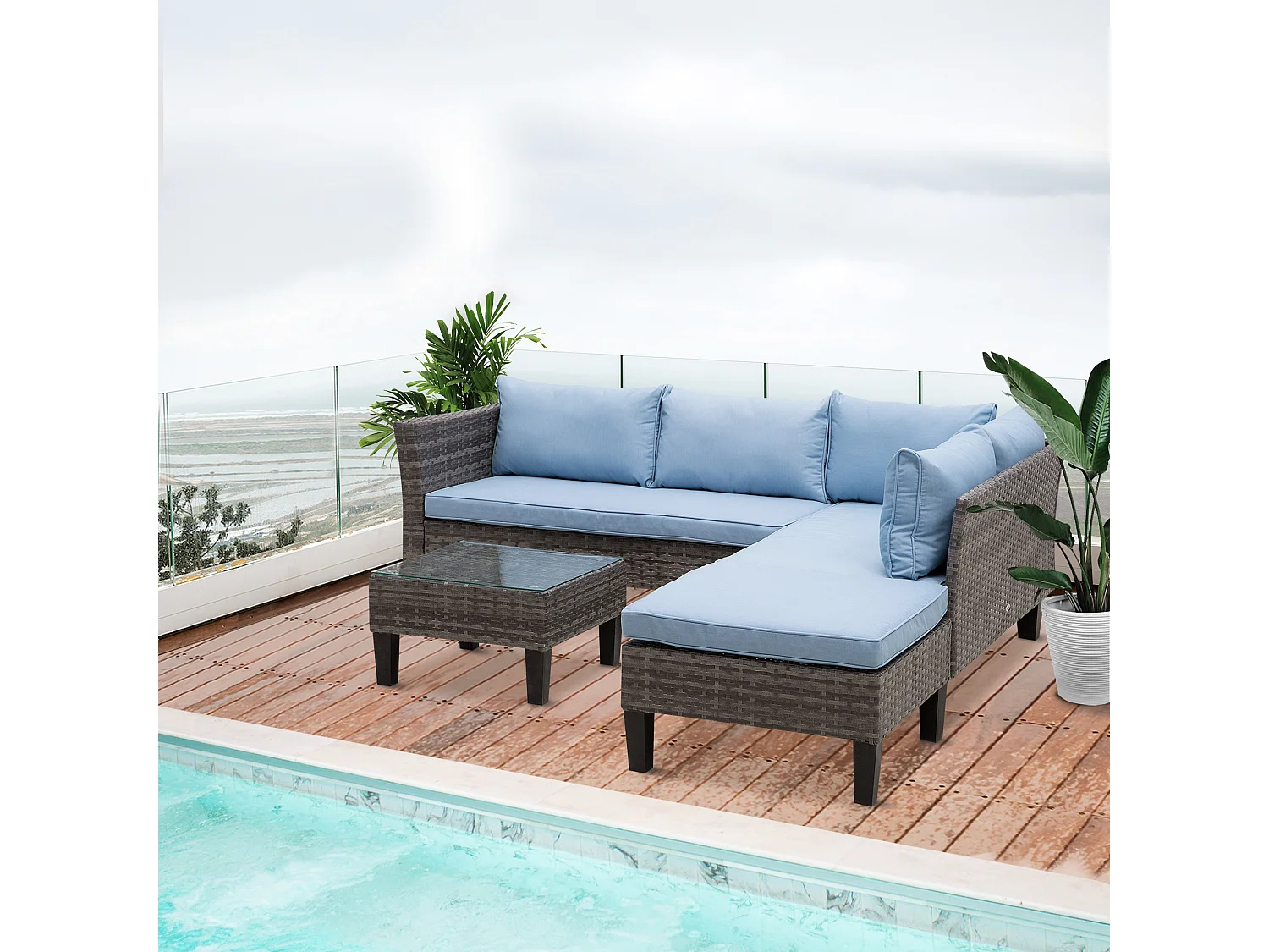 Conjunto de sofás de ratán azul 140x70x66 cm Outsunny