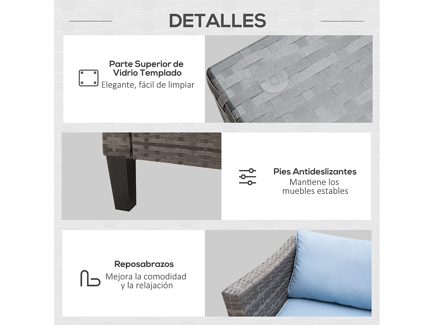 Conjunto de sofás de ratán azul 140x70x66 cm Outsunny