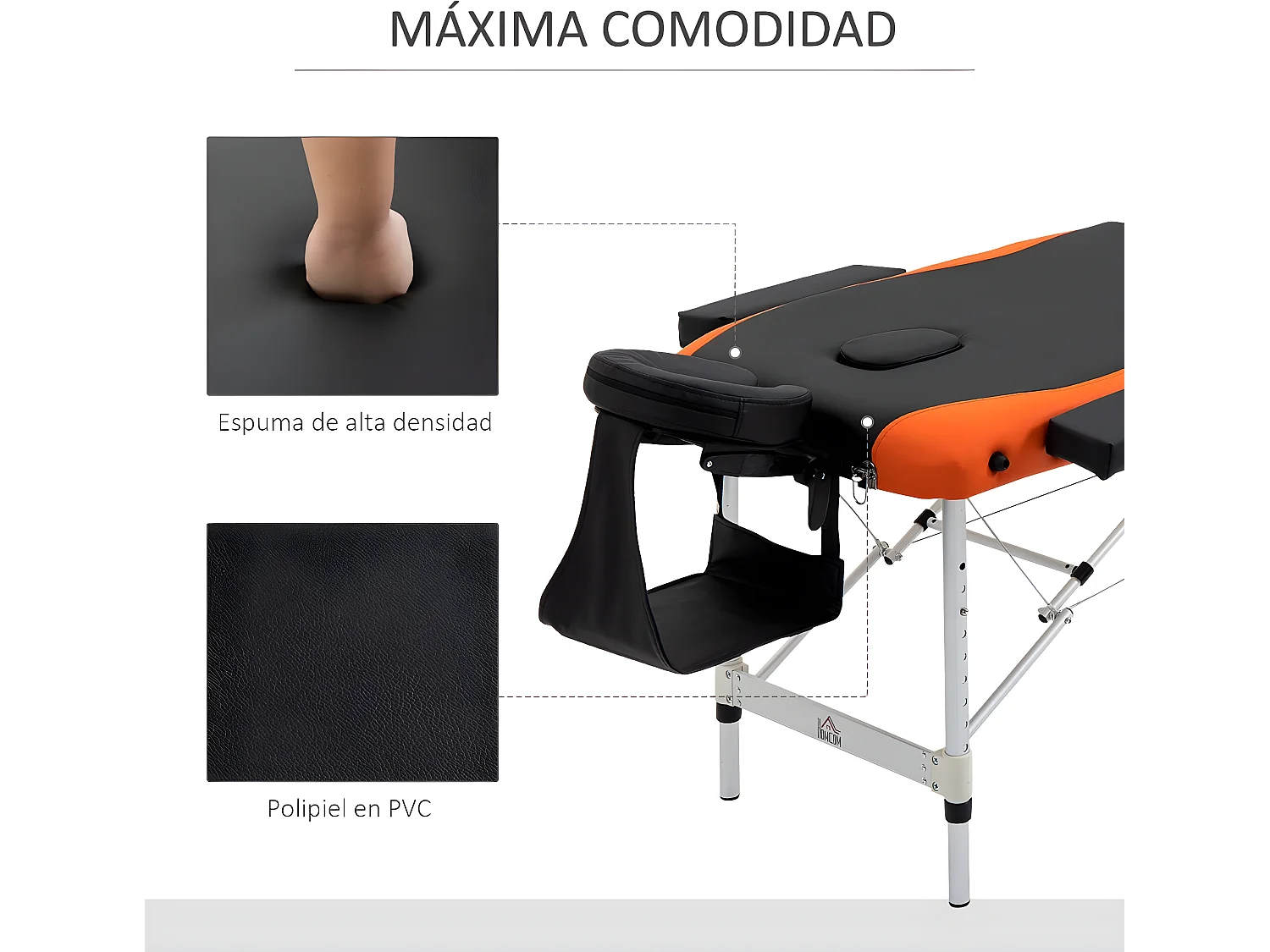 Camilla de masaje plegable negro y naranja 185x60x82 cm HOMCOM