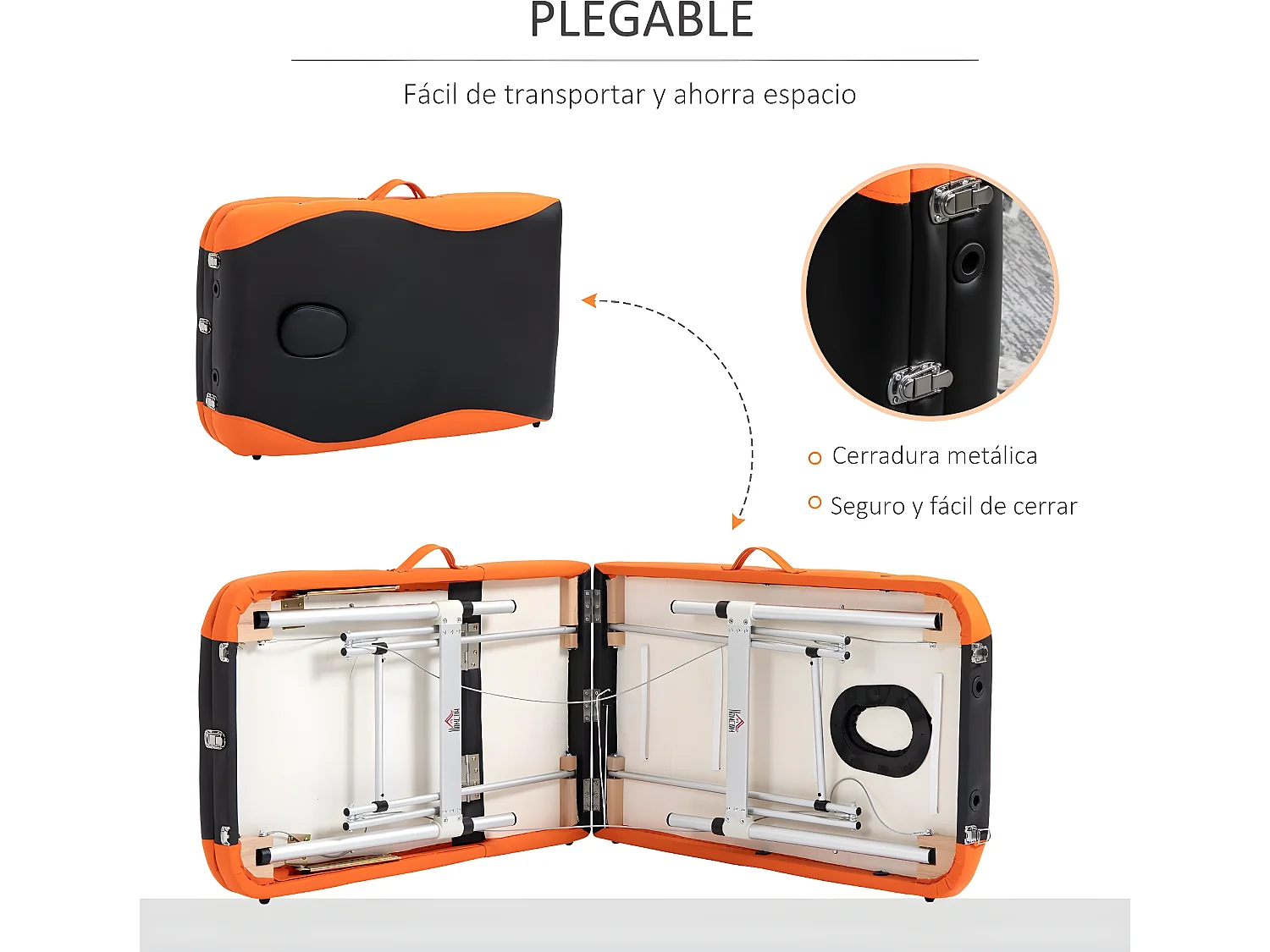 Camilla de masaje plegable negro y naranja 185x60x82 cm HOMCOM