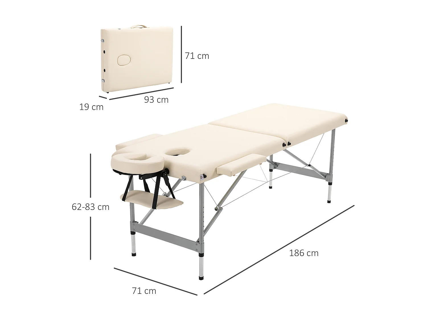 Camilla de masaje beige 186x71x83 cm HOMCOM