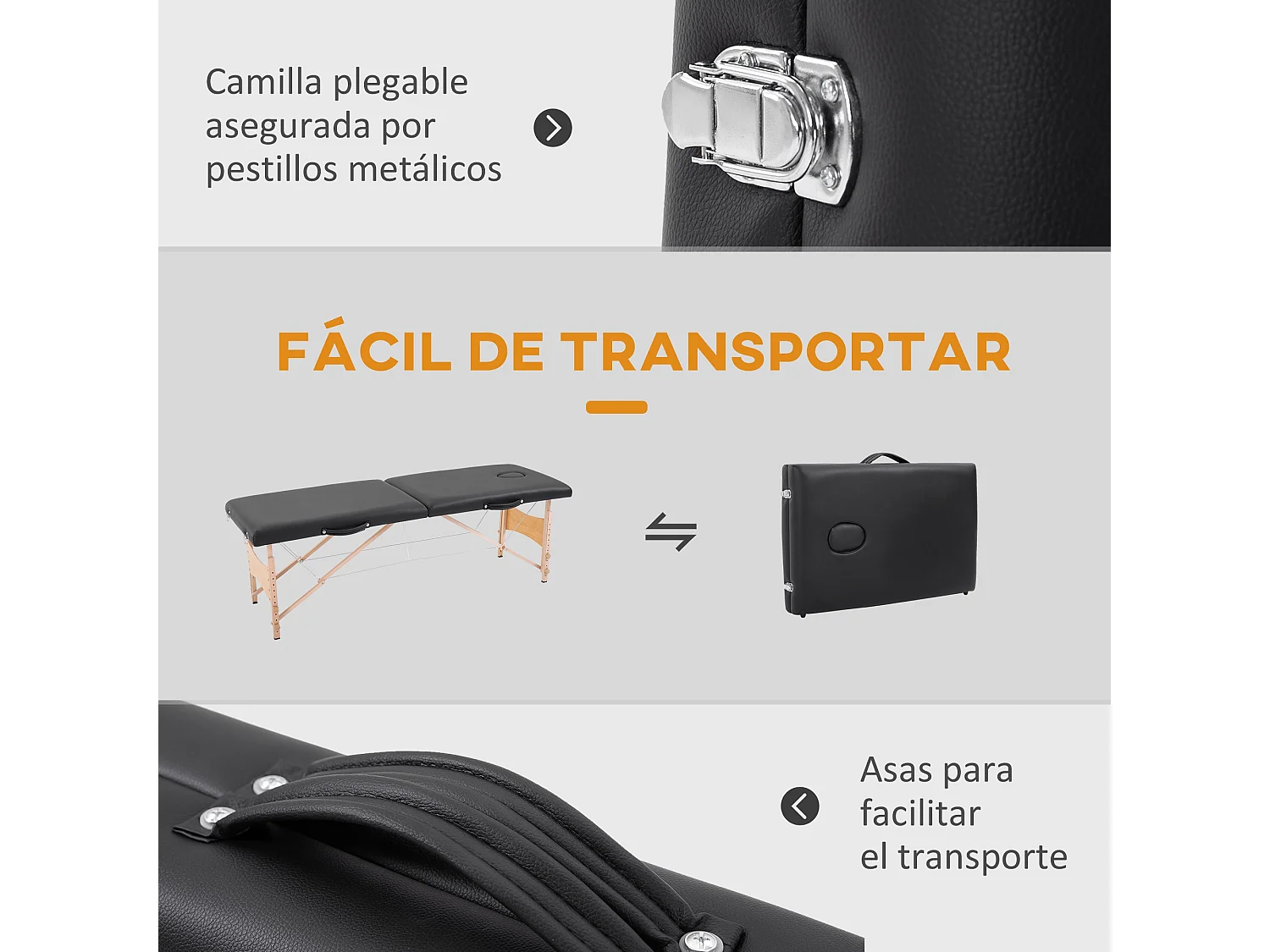 Camilla de masaje negro 186x60x81 cm HOMCOM