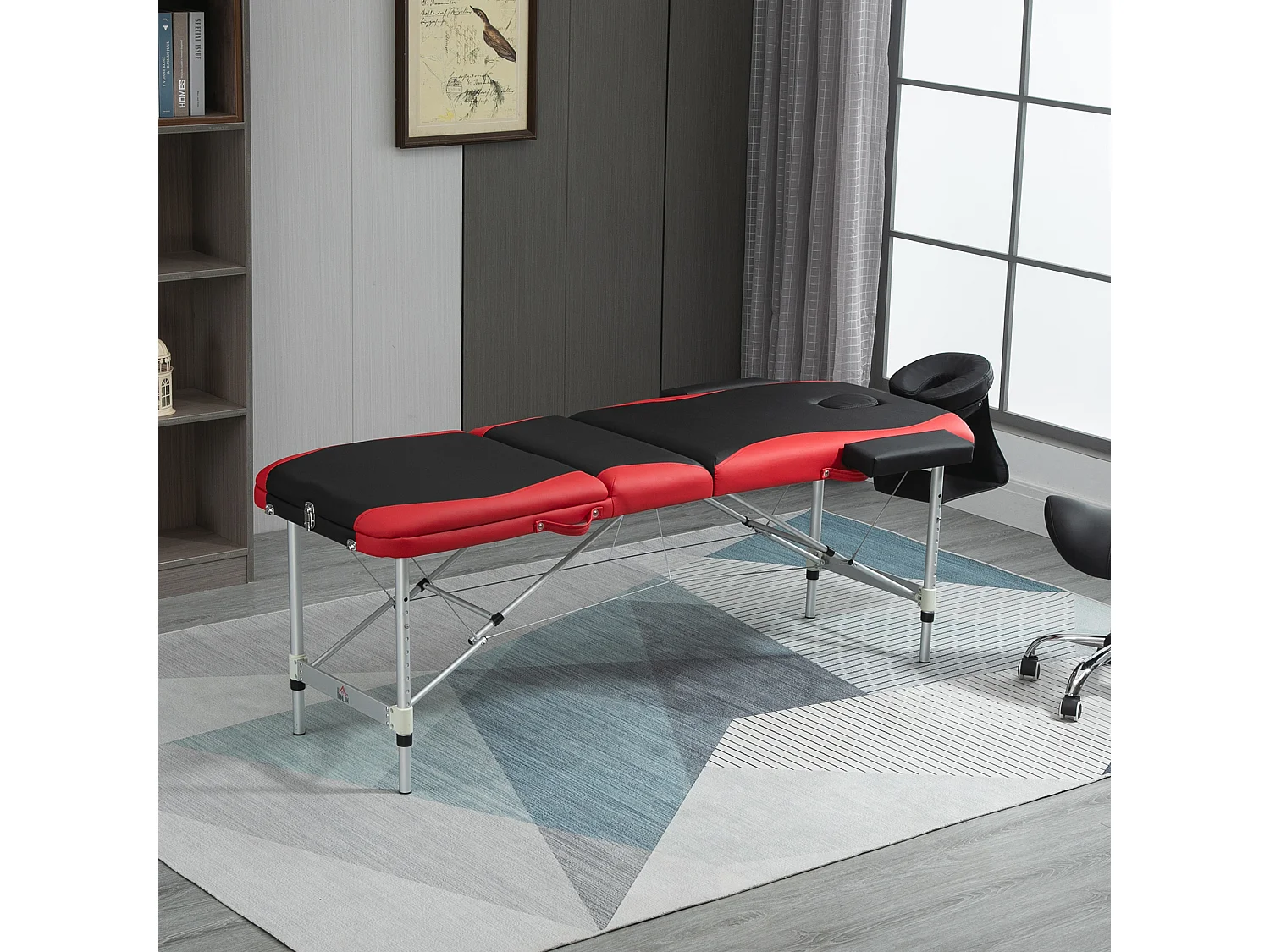 Camilla de masaje plegable negro y rojo 185x60x62-82 cm HOMCOM