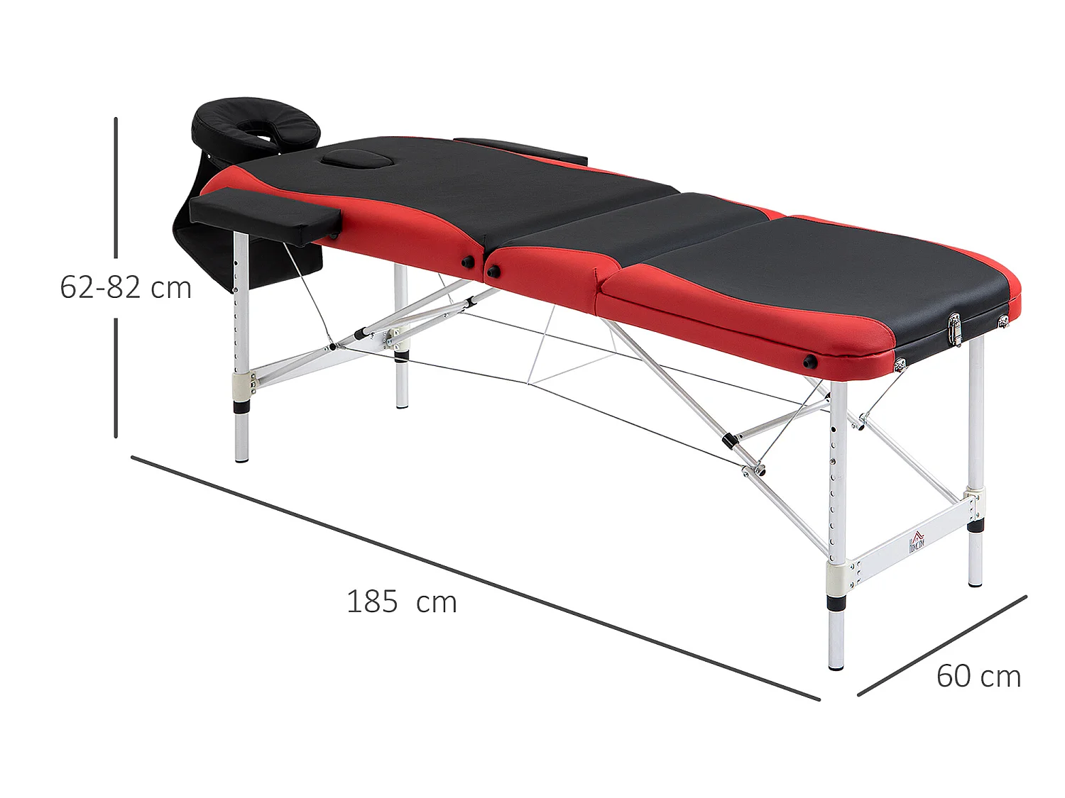 Camilla de masaje plegable negro y rojo 185x60x62-82 cm HOMCOM