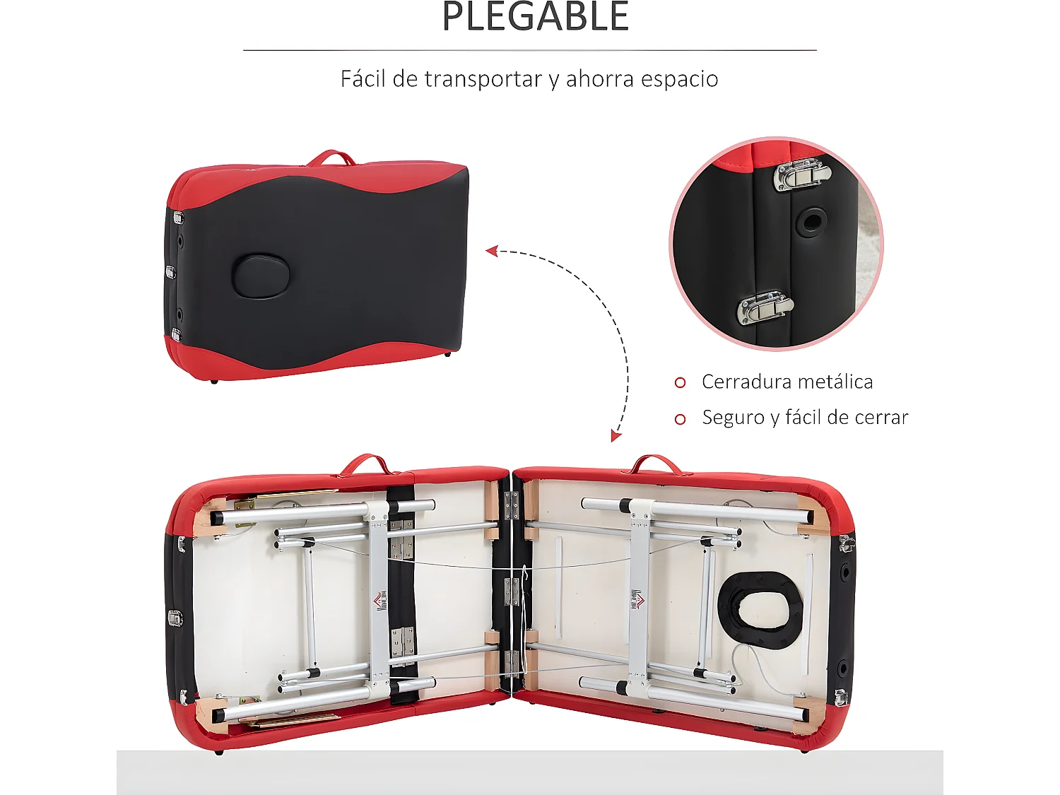 Camilla de masaje plegable negro y rojo 185x60x62-82 cm HOMCOM