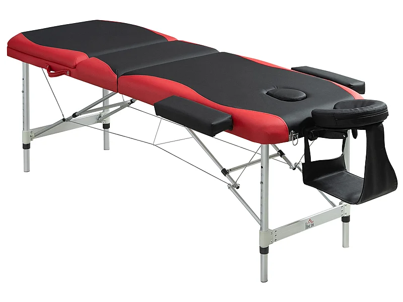 Camilla de masaje plegable negro y rojo 185x60x62-82 cm HOMCOM