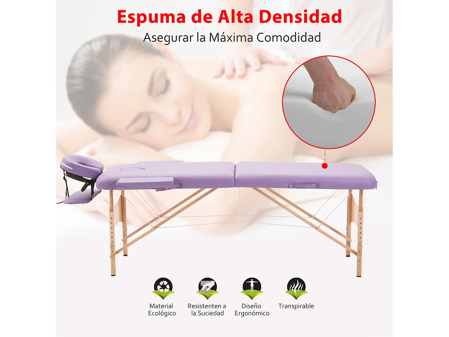 Camilla de masaje plegable púrpura 185x60x88 cm HOMCOM