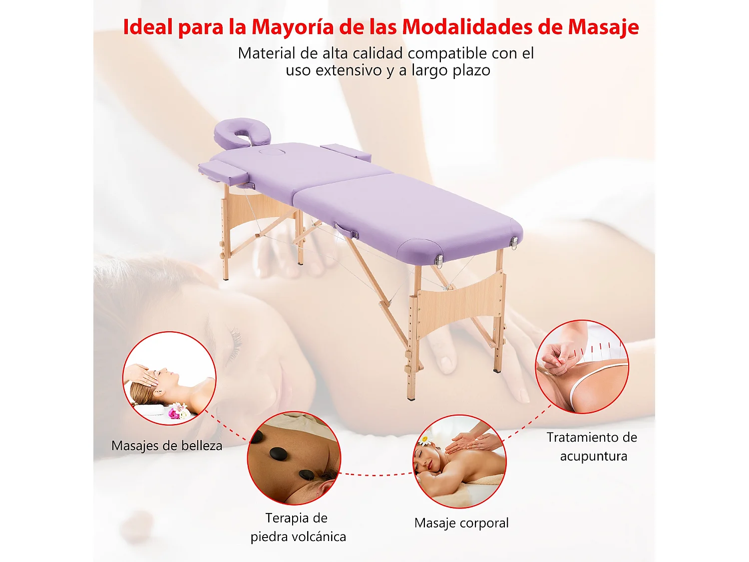 Camilla de masaje plegable púrpura 185x60x88 cm HOMCOM