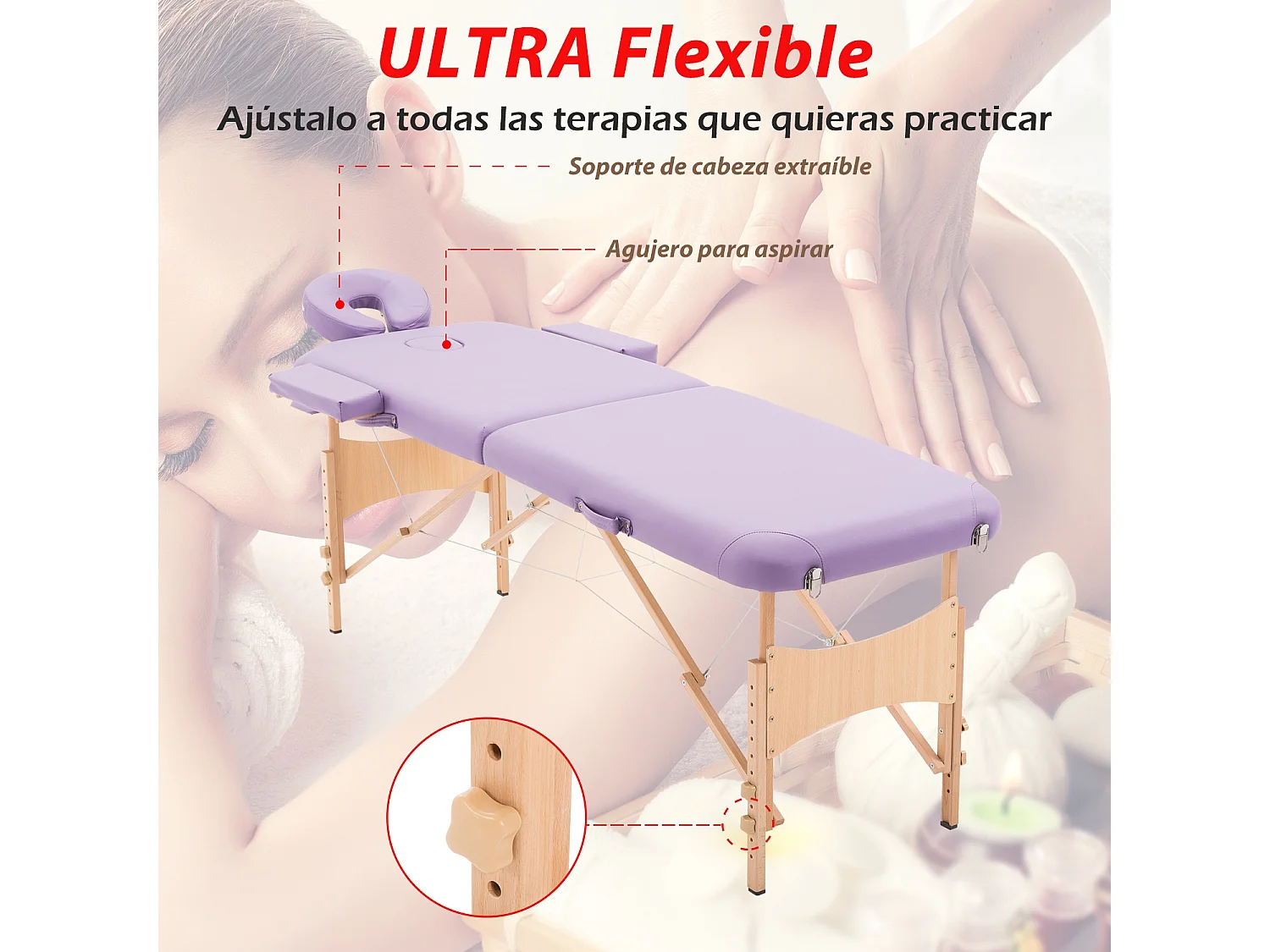 Camilla de masaje plegable púrpura 185x60x88 cm HOMCOM