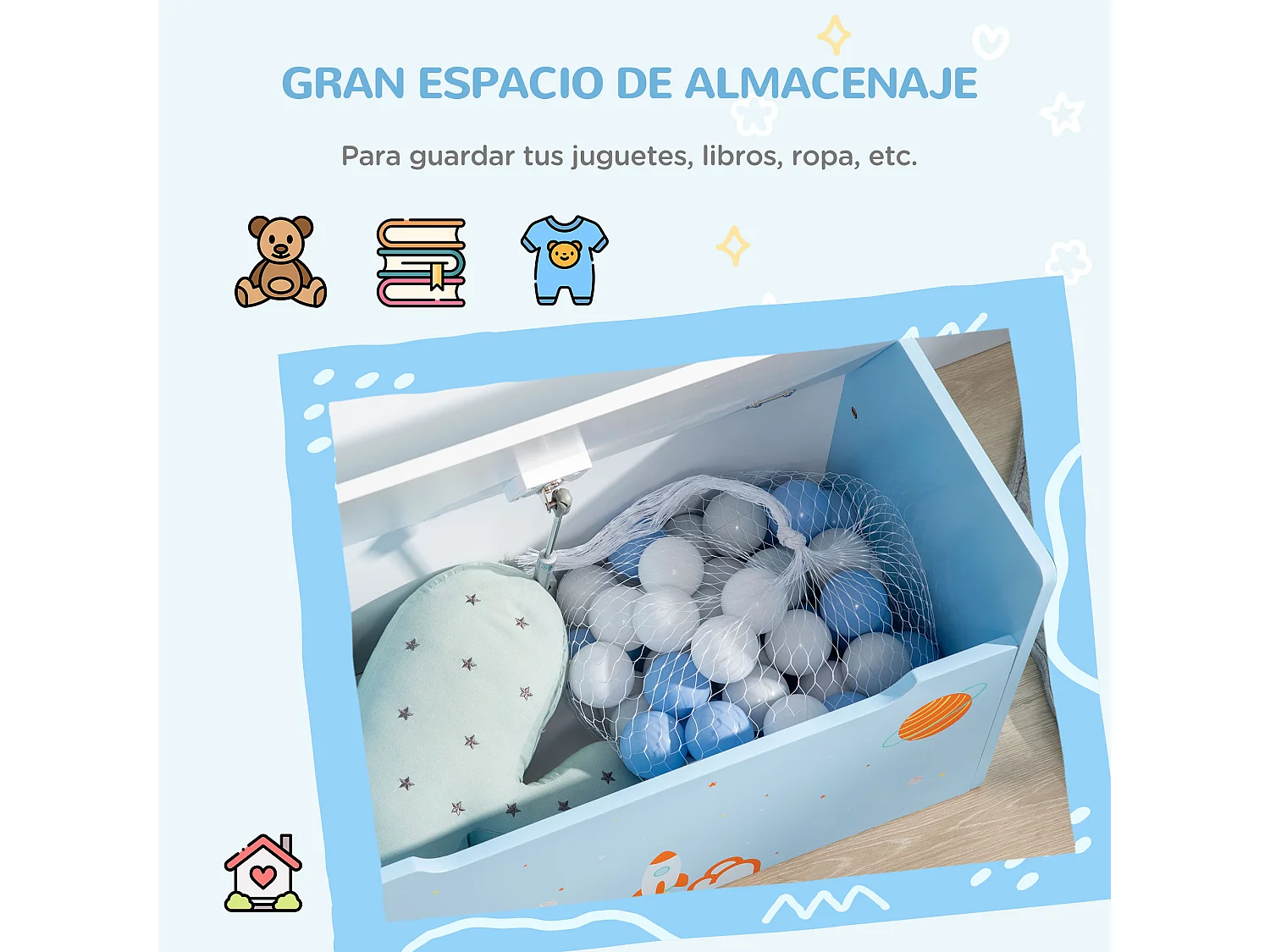 Baúl de juguetes azul 60x30x50 cm ZONEKIZ