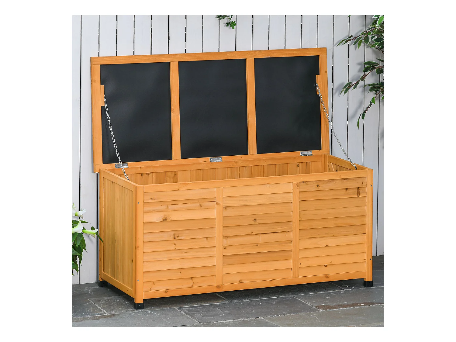 Baúl de almacenaje madera natural 127x56x60 cm Outsunny