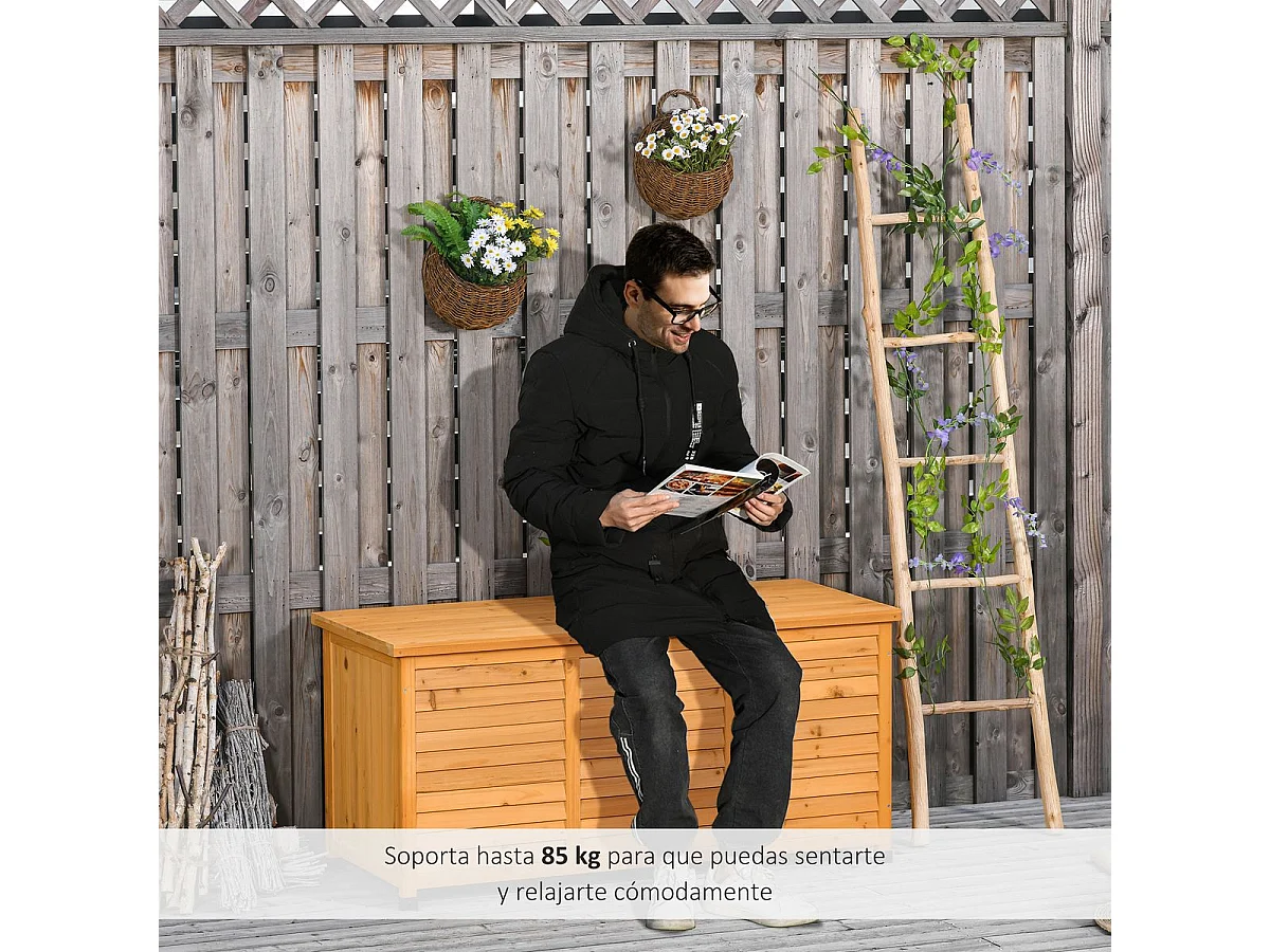 Baúl de almacenaje madera natural 127x56x60 cm Outsunny