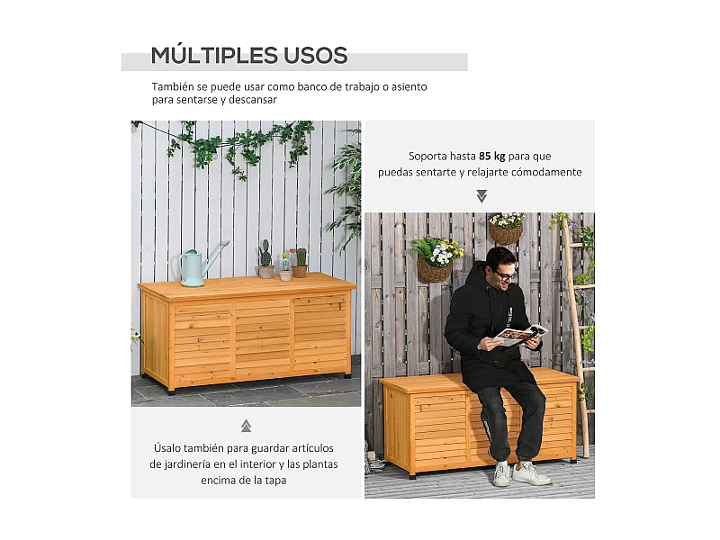 Baúl de almacenaje madera natural 127x56x60 cm Outsunny