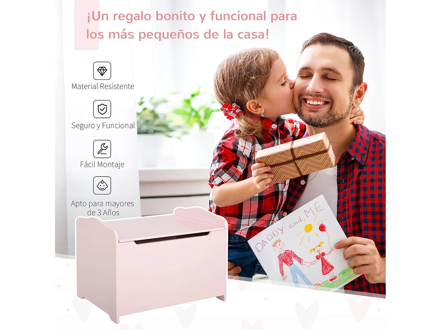 Caja de almacenaje rosa 60x40x48 cm HOMCOM