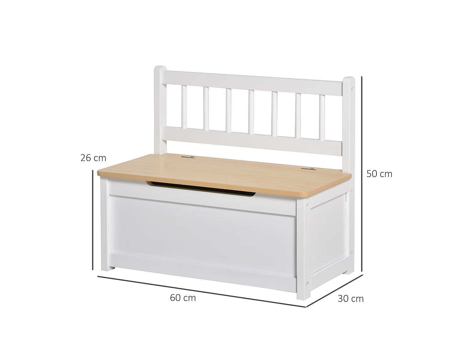 Baúl de juguetes para niños blanco 60x30x50 cm HOMCOM