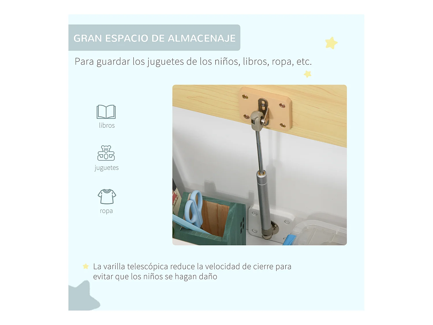 Baúl de juguetes para niños blanco 60x30x50 cm HOMCOM