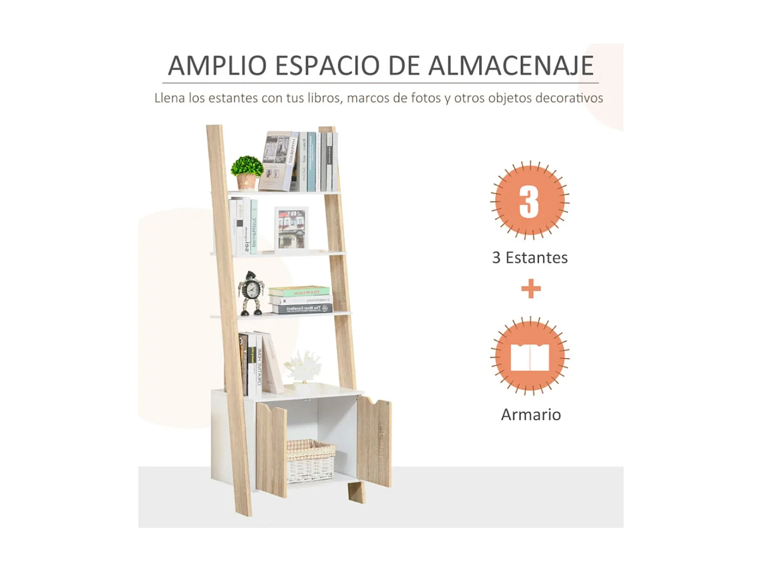 Estantería escalera roble 60x40x171 cm HOMCOM