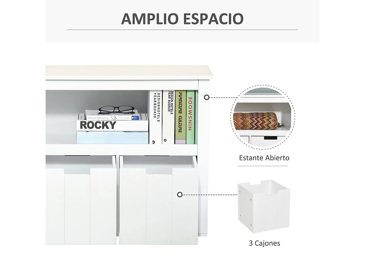 Aparador de salón blanco 102x33x61.5 cm HOMCOM