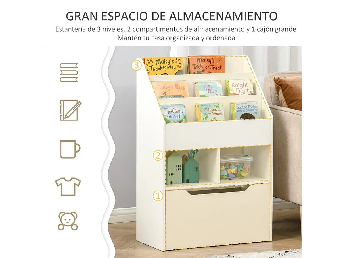 Estantería infantil blanco 60x29.9x90 cm HOMCOM