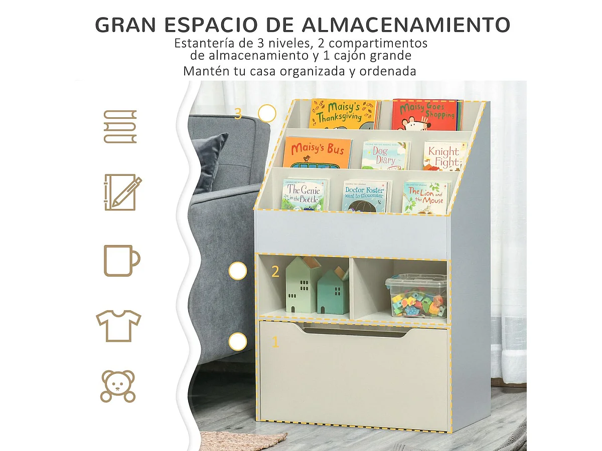 Estantería infantil gris 60x29.9x90 cm HOMCOM
