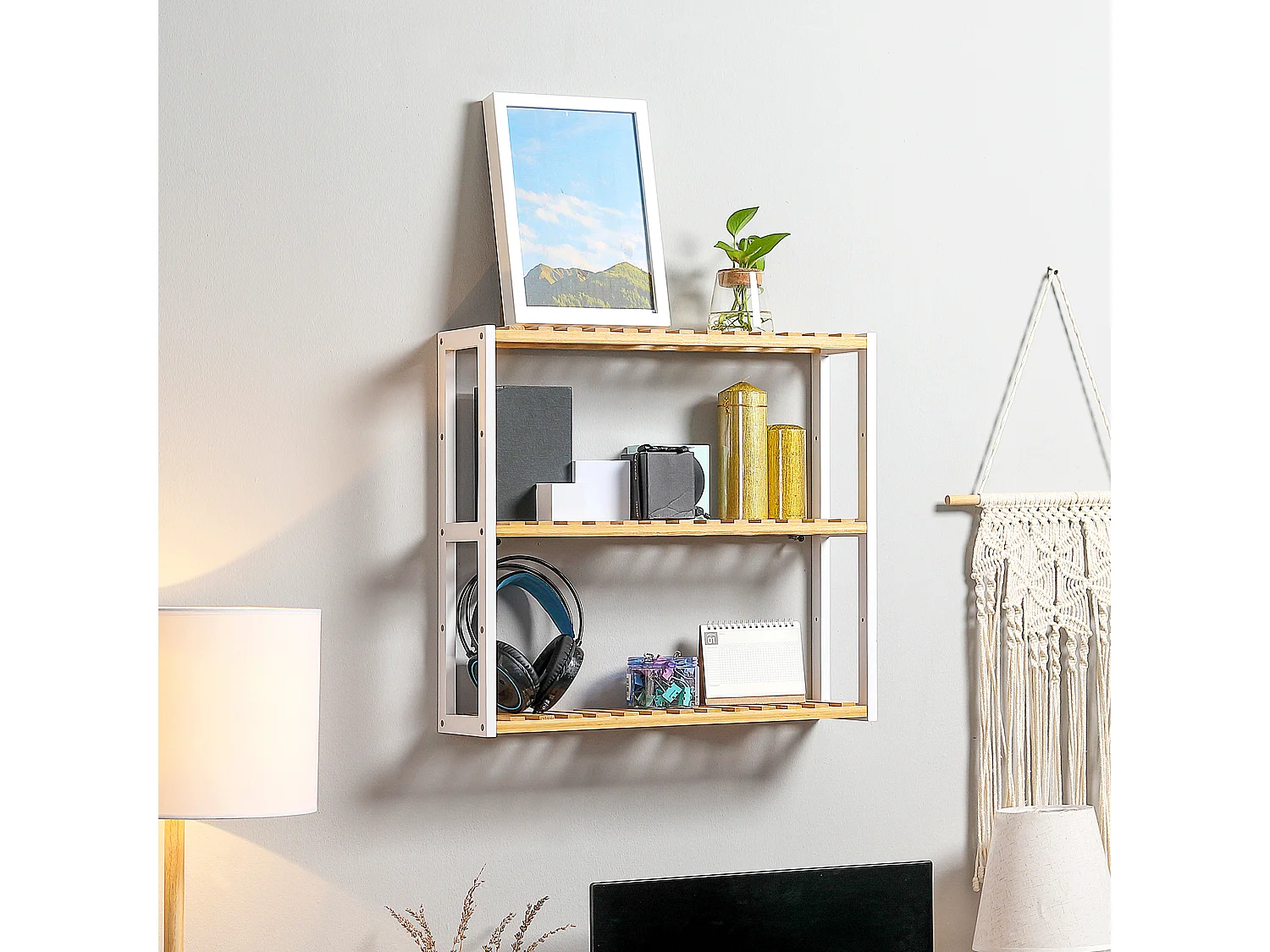 Estantería de pared madera natural 60x15x54 cm HOMCOM