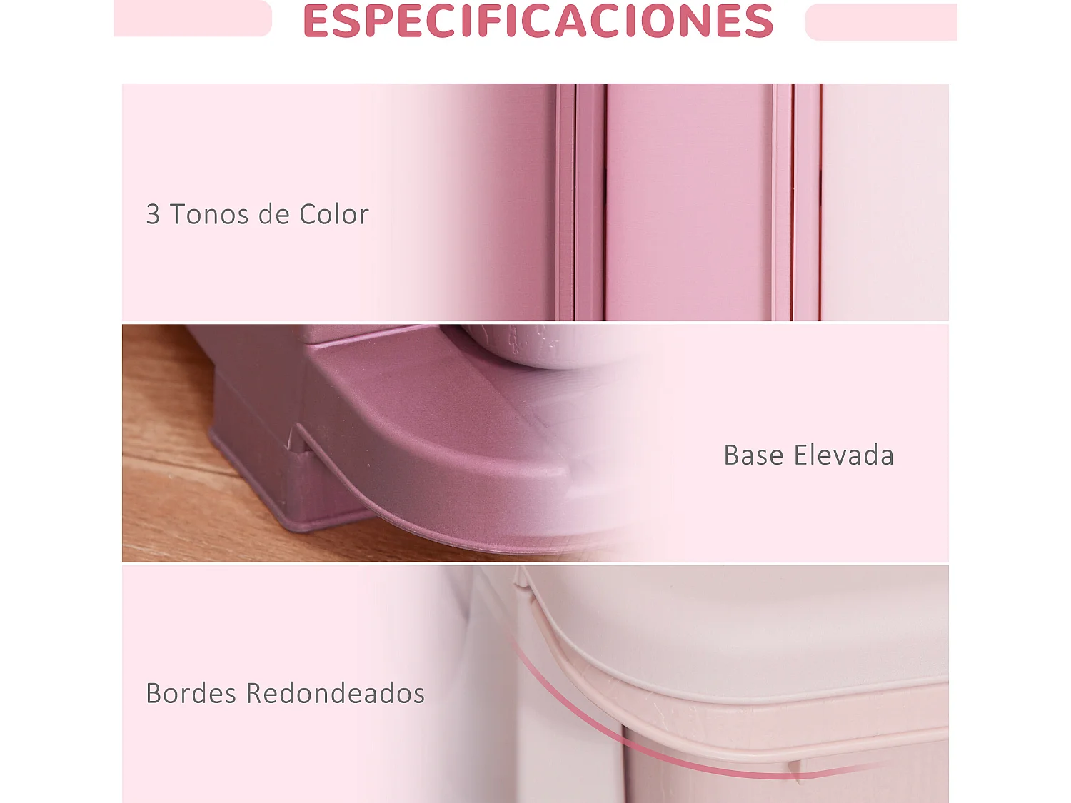 Torre de almacenamiento infantil rosa 37x37x56.5 cm HOMCOM